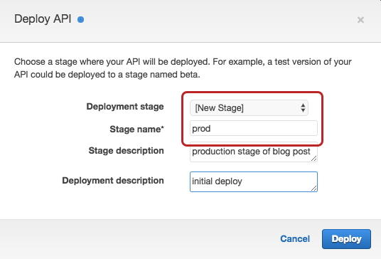 api gateway select deploy stage