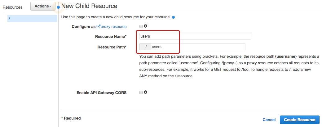 api gateway configure resource