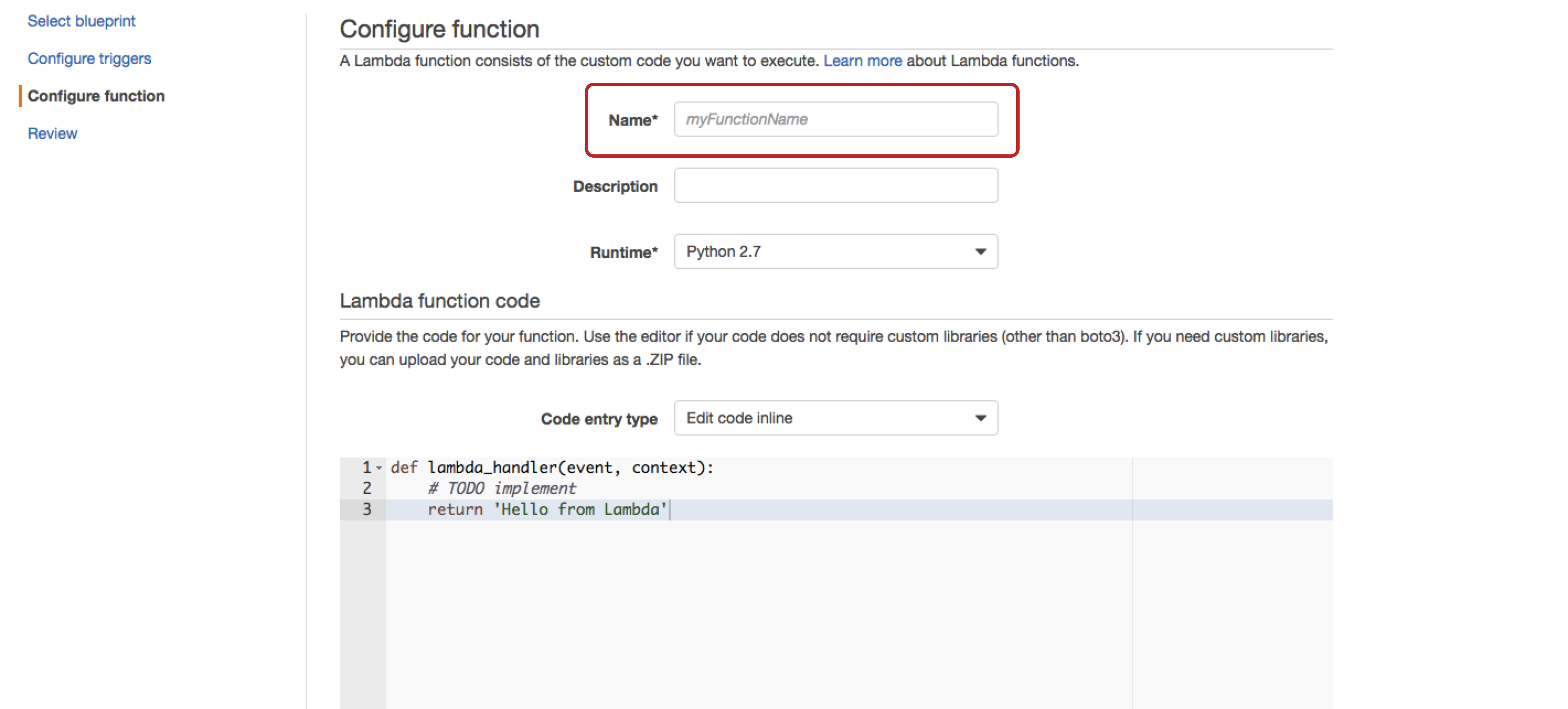 aws lambda new function